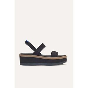 Rothy's The Pismo Platform Sandal Womens 9.5 Black Tan Knit Strappy 189-002